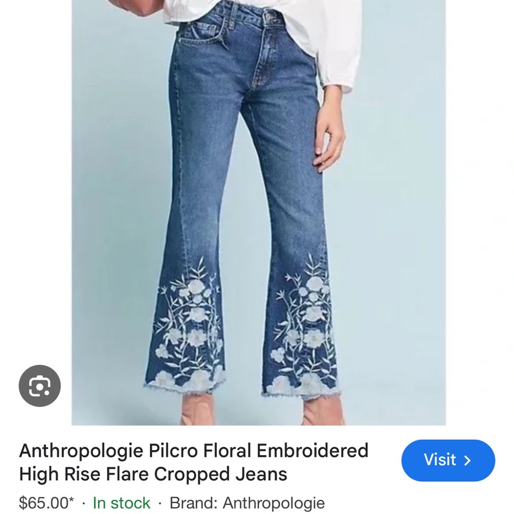 Anthropologie Pilcro and the Letterpress Blue Jeans with White Floral Embroidery